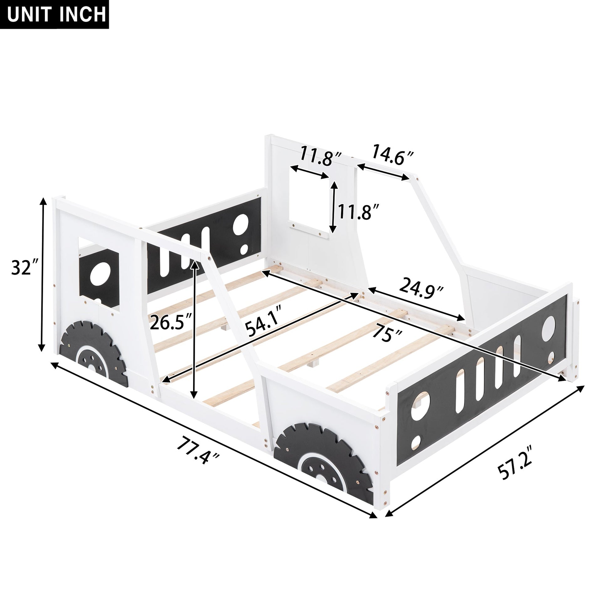 Full Size Classic Car-Shaped Platform Bed with Wheels White - Korvel