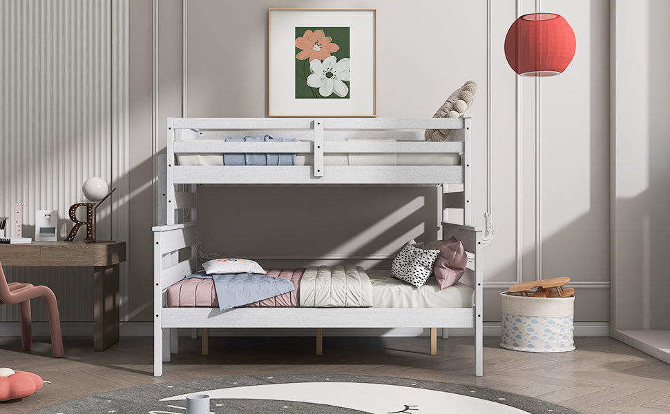 Wood Twin over Full Bunk Bed with Ladder White - Korvel