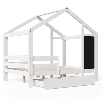 Full House Bed with Blackboard and Drawers - White