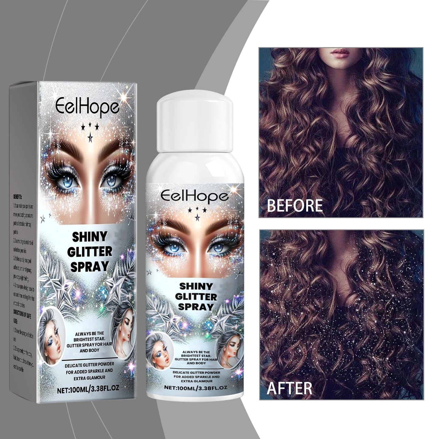 Sparkly Glitter Spray, Hair Body Highlight Shimmer Prom Festival Bash Glitter Spray - Korvel