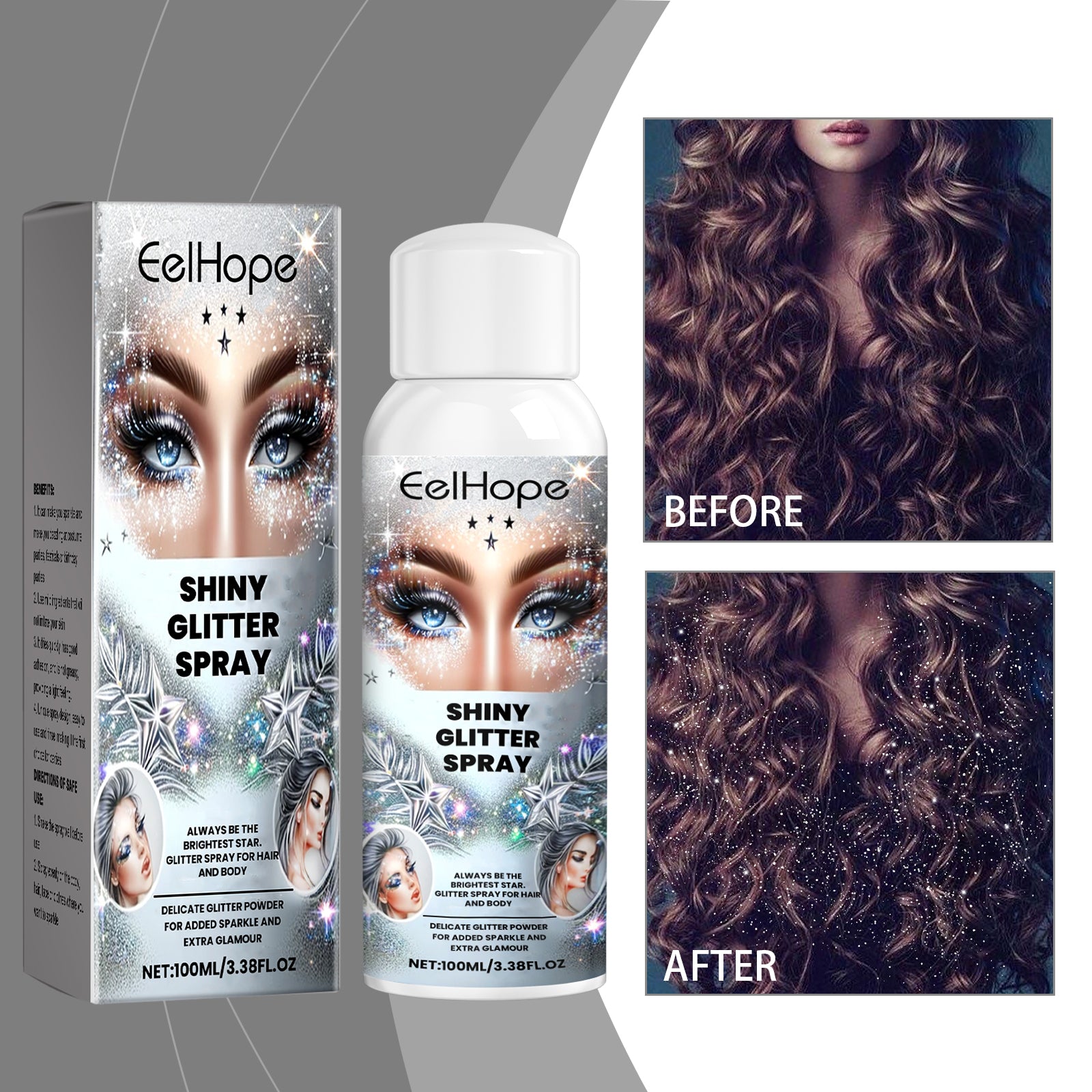 Sparkly Glitter Spray, Hair Body Highlight Shimmer Prom Festival Bash Glitter Spray - Korvel