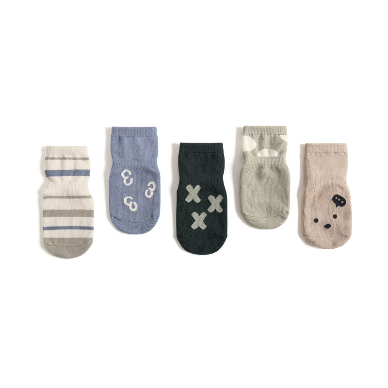 Combed Cotton Baby Floor Socks - Non-Slip Mid-Tube