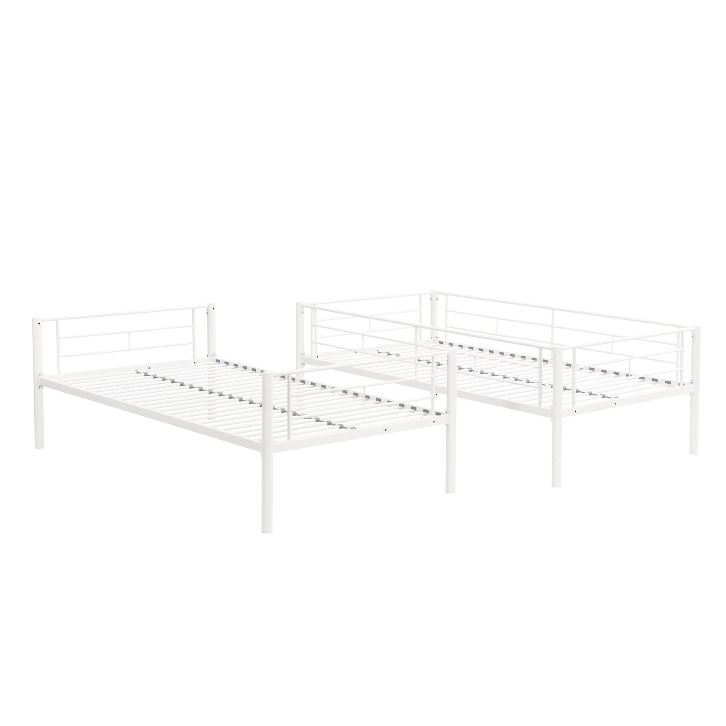 Twin metal bunk beds, metal structure bed frame with safety guardrails and 2 ladders, convertible bunk beds, white - Korvel