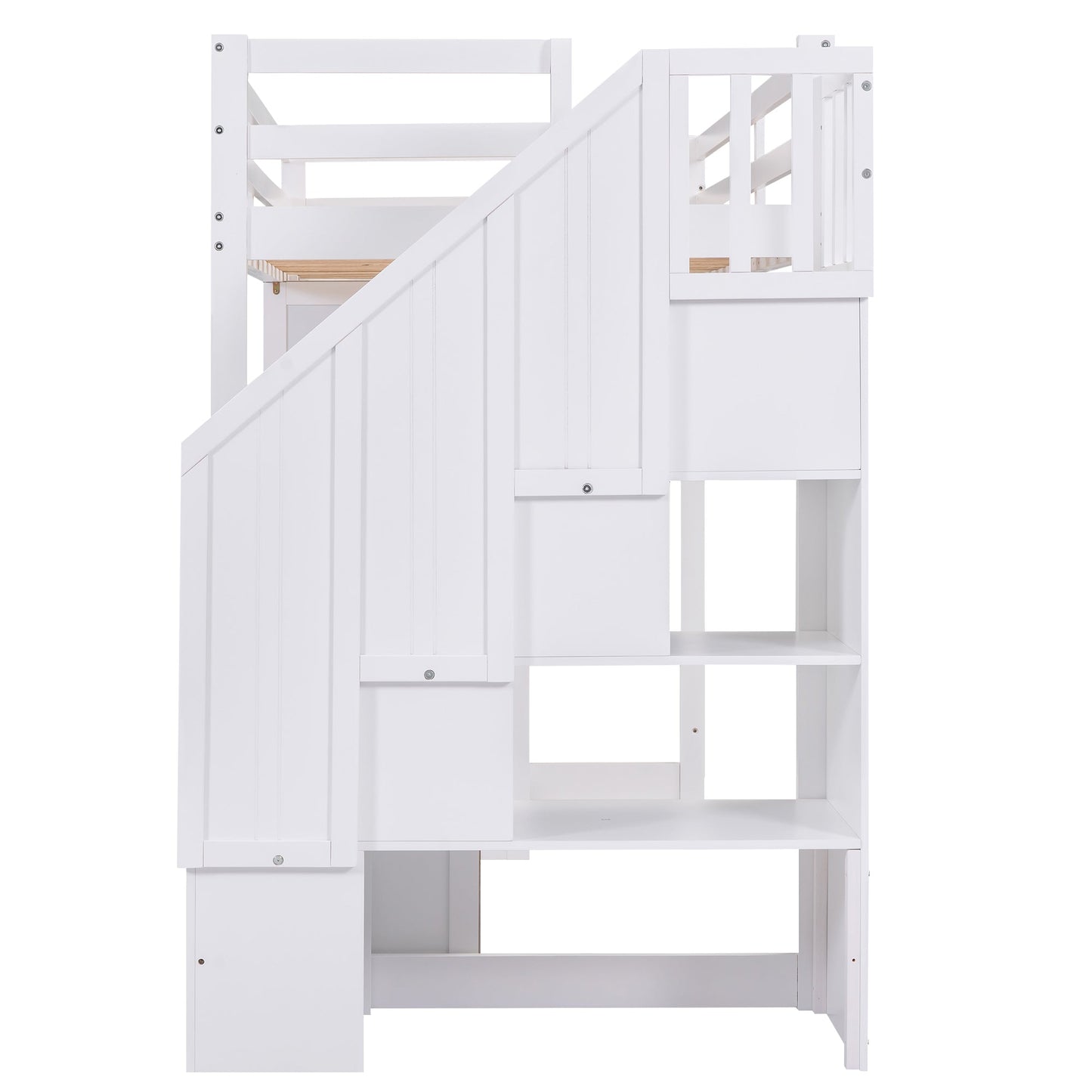 Elegant Twin Size Loft Bed with Wardrobe and Desk in White