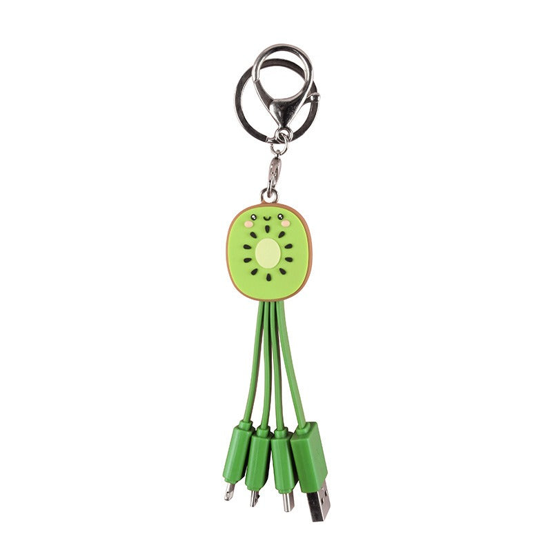 Kiwi Mobile Data Cable Healing Series Fruit Smile Keychain Universal Charging Cable 3-in-1 - Korvel