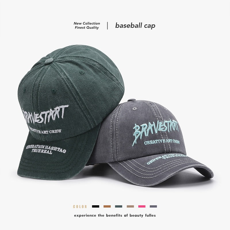 Fashionable Outdoor Versatile Curved Brim Letter Embroidery Men's Flat Tongue Hat Show Face Small Washed Women's Simple Baseball Hat Fashion - Korvel