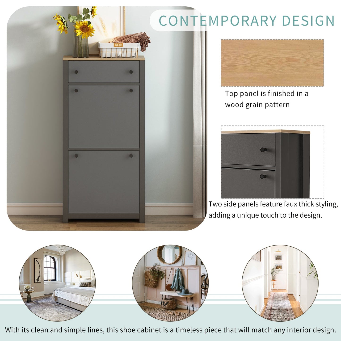 Organizador de Entrada Funcional ONTREND con 2 Cajones Plegables - Gris