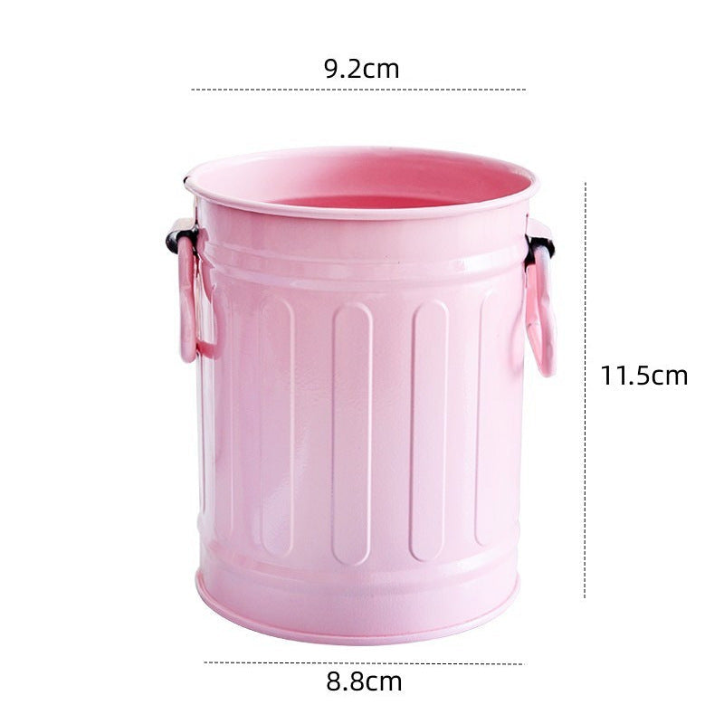 Cylindrical wrought iron pen holder DIY creative desktop storage bucket multifunctional stationery pen holder - Korvel