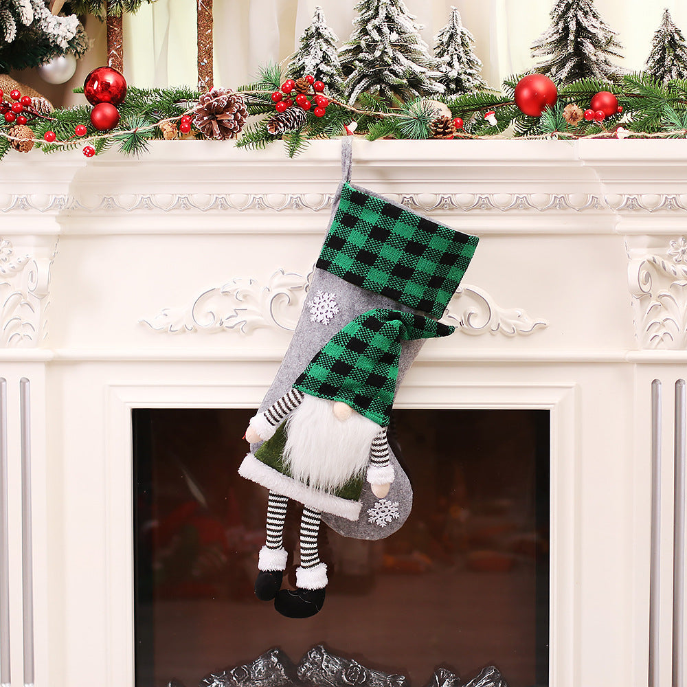 Christmas Day Decoration Red Black White Grid Faceless Forester Christmas Socks Dwarf Hanging Doll Candy Gift Bag - Korvel