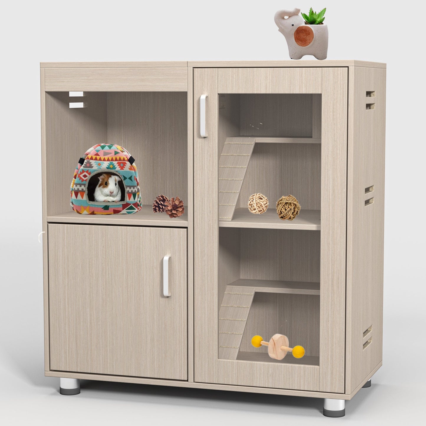 Guinea pig cage, 4 layers of hamster cage wood, with storage cabinet, mouse cage, openable top, acrylic window ，X-Large - Korvel