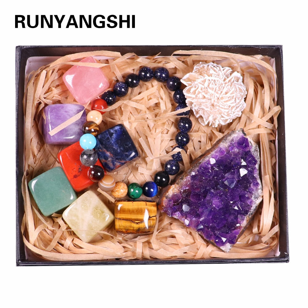 Natural crystal quartz Seven Chakra Healing gemstone crystal original stone mineral specimen box Collection - Korvel