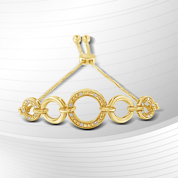 Pulsera Bolo Acentuada con Diamantes en Plata de Ley Baño de Oro de 10K