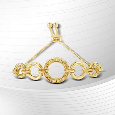 Pulsera Bolo Acentuada con Diamantes en Plata de Ley Baño de Oro de 10K