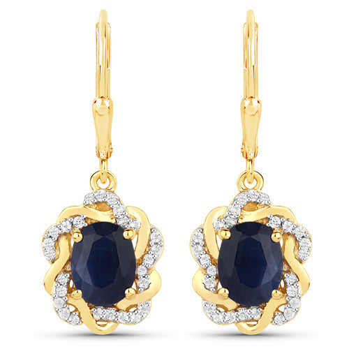 3.46 Carat Genuine Blue Sapphire and White Topaz Earrings