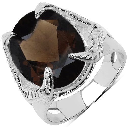 Bague en argent sterling .925 avec quartz fumé de 7,80 carats