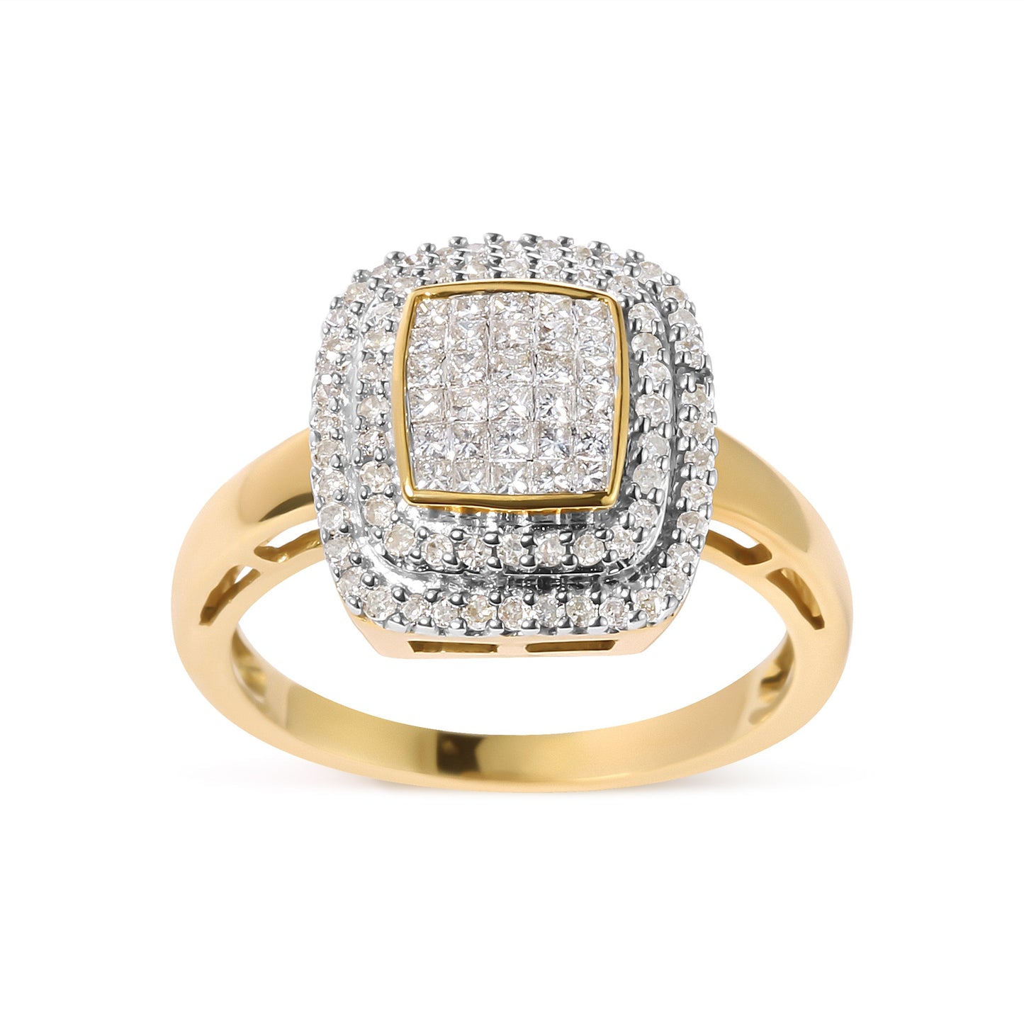 Anillo Halo de Diamantes Compuesto de Oro Amarillo de 10K - Talla 7