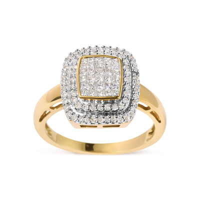 Bague Halo Composite en Diamant en Or Jaune 10K 1/2 cttw - Taille 7