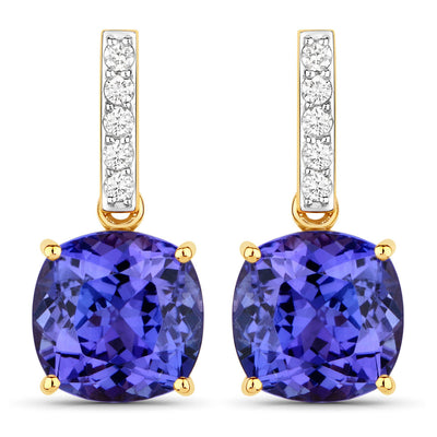 Pendientes de Tanzanita y Diamantes Blancos de 5.64 Quilates en Oro de 14K