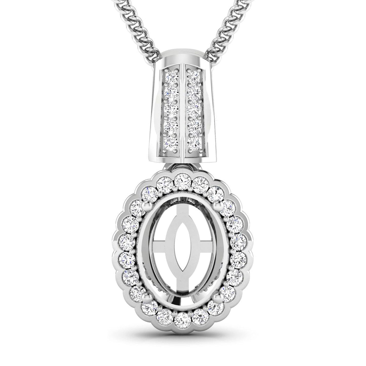 0.22 Carat Genuine White Diamond 14K White Gold Semi Mount Pendant