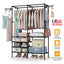Freestanding Metal Garment Rack with Shelves and Hooks