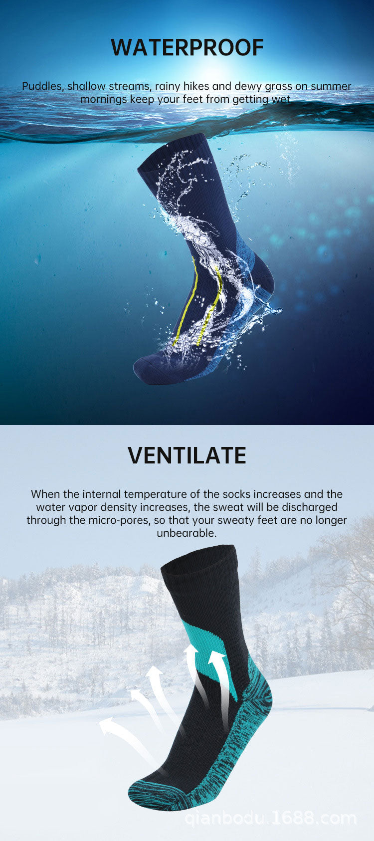 Chaussettes de sport imperméables et respirantes de qualité supérieure pour les aventures en plein a