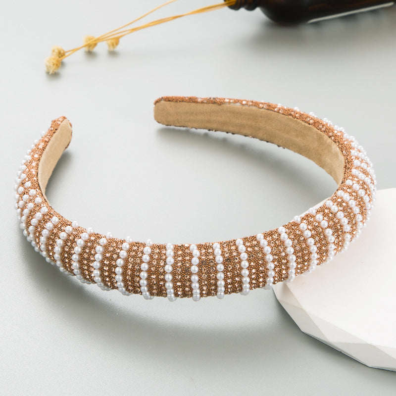 New Full Diamond Headband Pearl Rhinestone Fashion Headband Versatile Hair Accessories For Going Out - Korvel