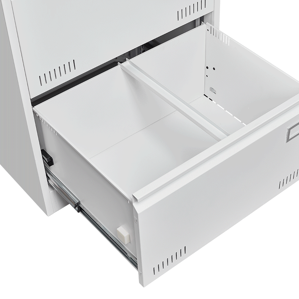 Horizontal file cabinet, 2 drawers, white file cabinet with lock, metal file cabinet with lock, 3 drawers, legal office cabinet - Korvel