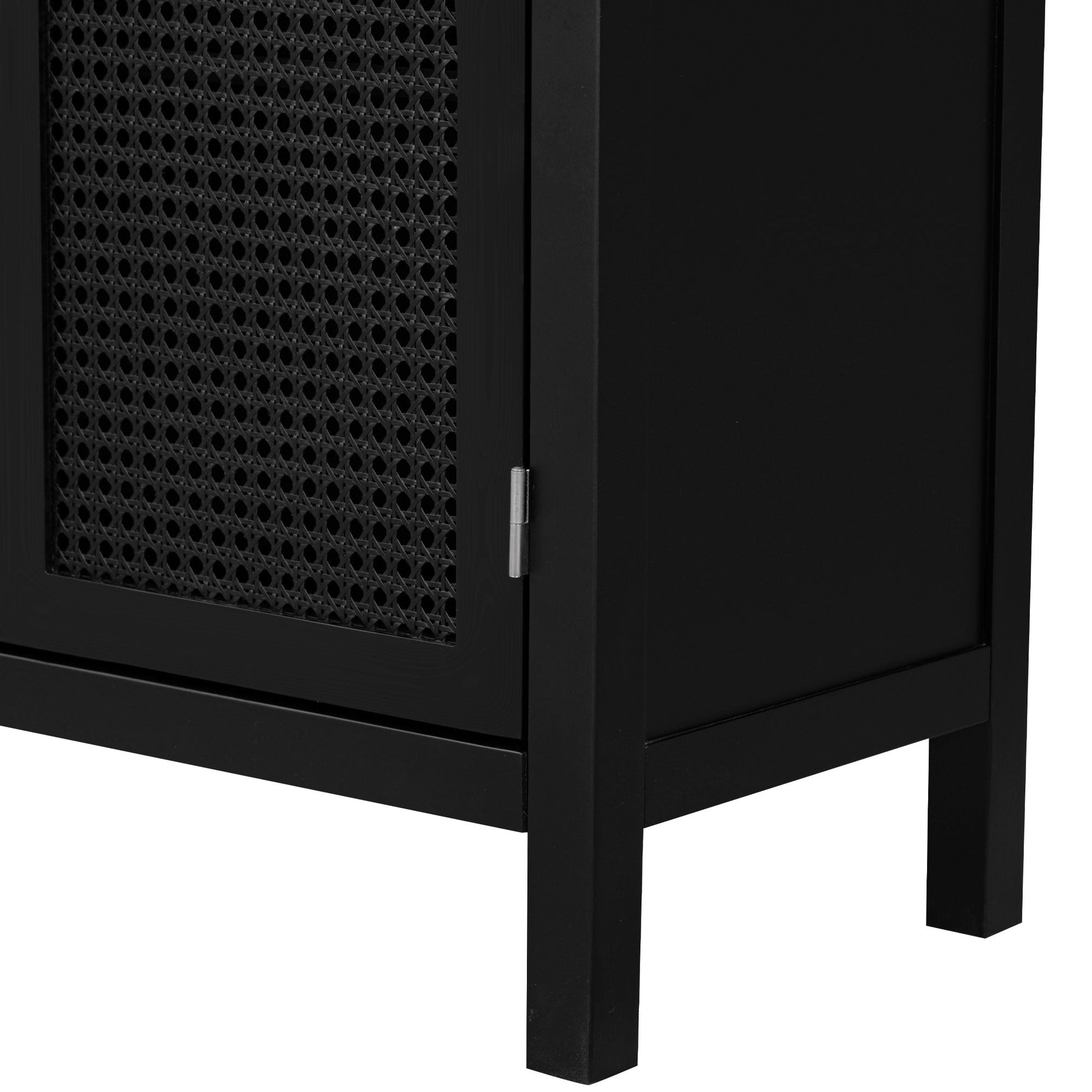 TREXM Large Storage Space Sideboard with Artificial Rattan Door and Metal Handles for Living Room and Entryway (Black) - Korvel