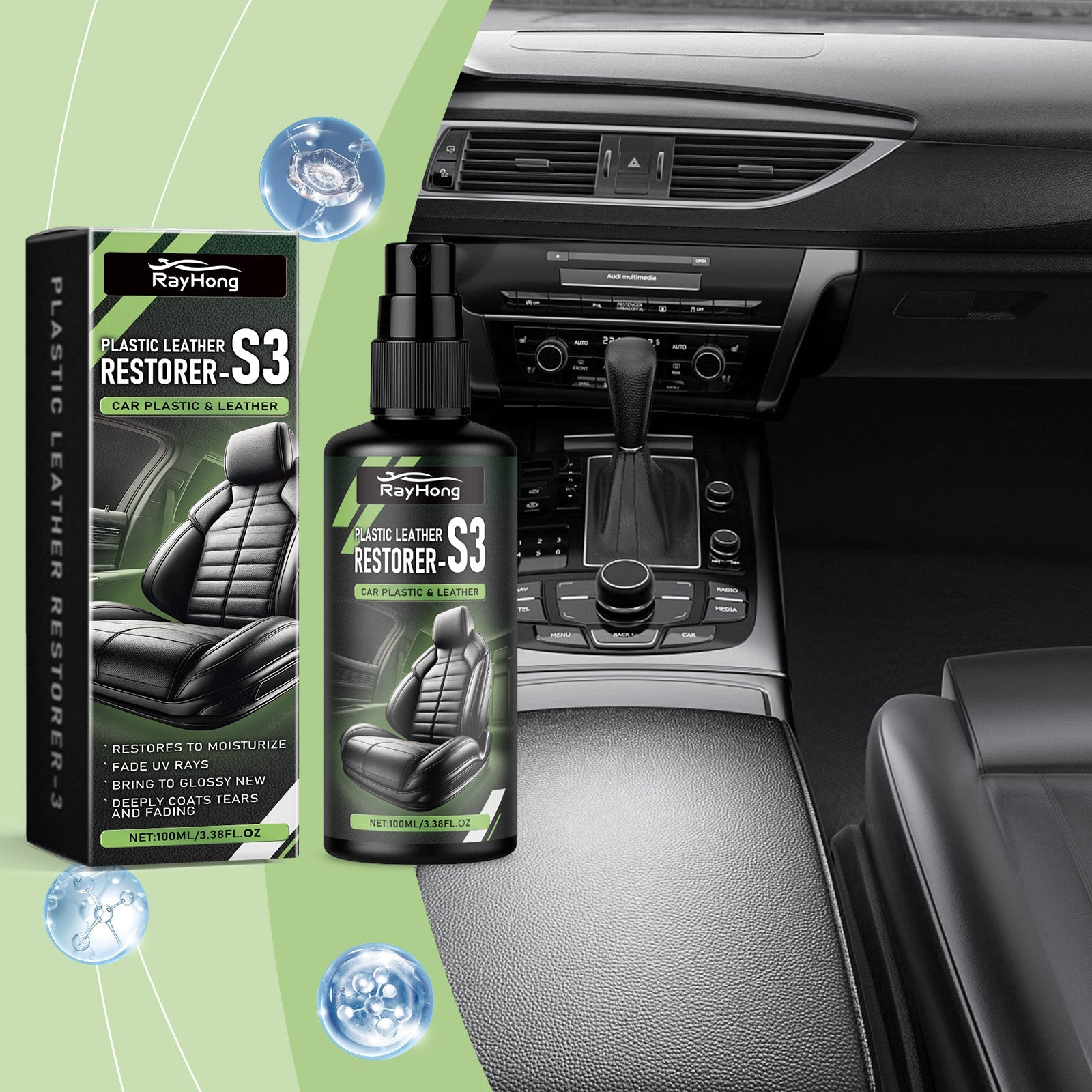 Car Leather Reconditioning Spray, Clean And Decontaminate Bright Car Interior Repair Maintenance Care Spray - Korvel