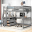 Full Size Loft Bed with Desk and Shelves - Gray