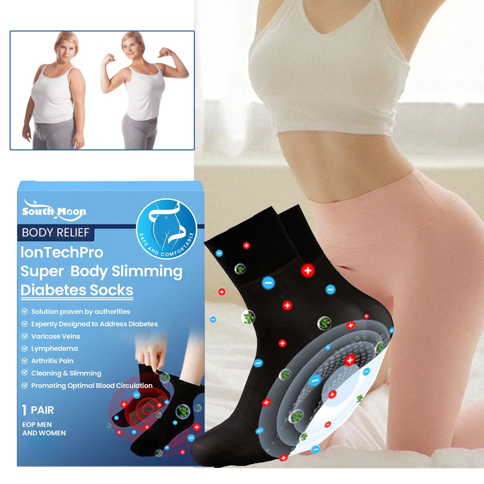 Lon Tech Pro Super Body Slimming Diabetes Socks, Breathable Soft And Comfortable Non-slip Foot Care Socks - Korvel
