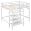 Full Size Loft Bed with Storage Staircase and Clothes Hanger - White