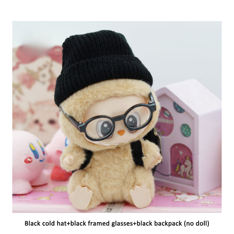 Accessories only Labubu Sitting Party Baby Clothes Black Cold Hat Sunglasses Backpack Trendy Set Labubu Accessories - Korvel