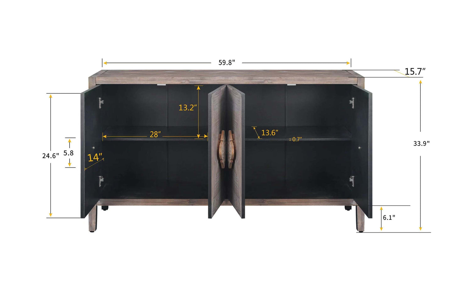 Carved Flower Door Handle, Antique Four Door Cabinet for Living Room Kitchen Hallway (Brown) - Korvel