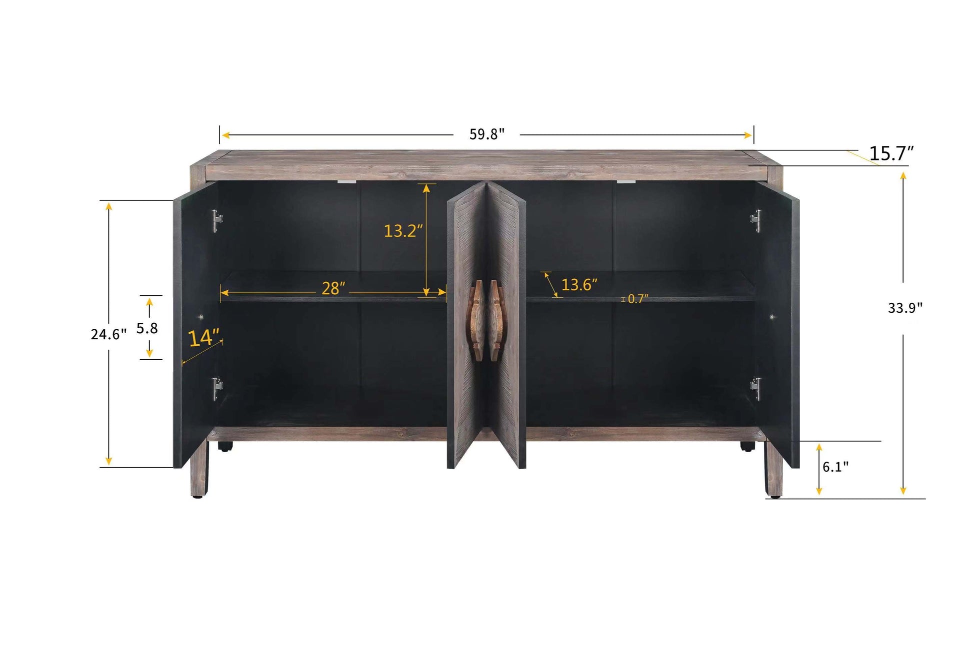 Carved Flower Door Handle, Antique Four Door Cabinet for Living Room Kitchen Hallway (Brown) - Korvel