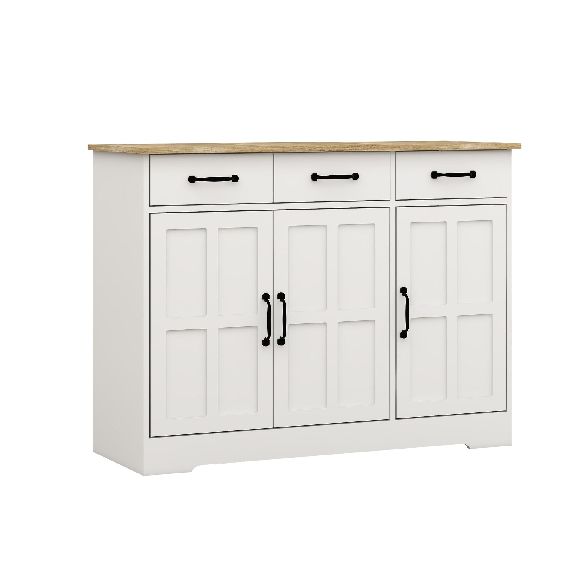 Farmhouse Buffet Cabinet Storage Sideboard with 3 Drawers and 3 Doors for Dining Living Room Kitchen Cupboard-White - Korvel