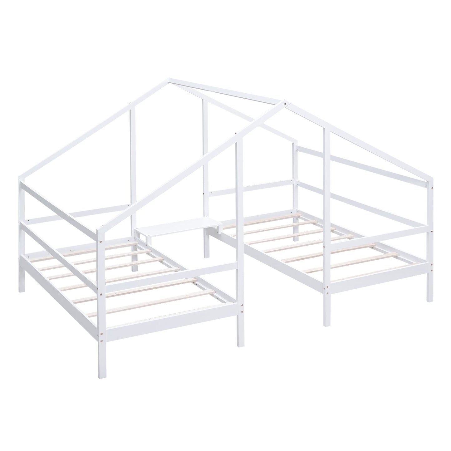 Cama Triangular de Tamaño Doble Twin con Mesa Incorporada - Blanca