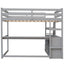 Full Size Loft Bed with Desk and Shelves - Gray