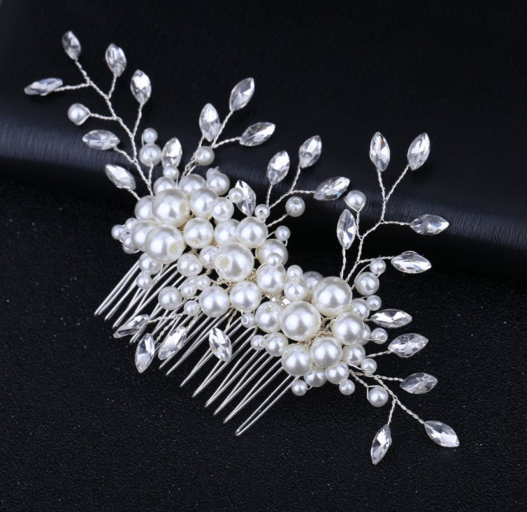 Handmade pearl flower inlaid with diamonds full of diamond comb comb - Korvel