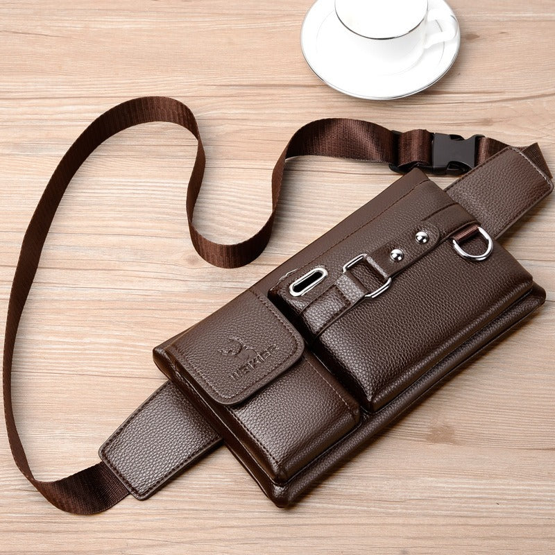 Men's Sports Waist Bag Multi Functional Outdoor Waist Bag PU Messenger Bag Riding Waist Bag - Korvel