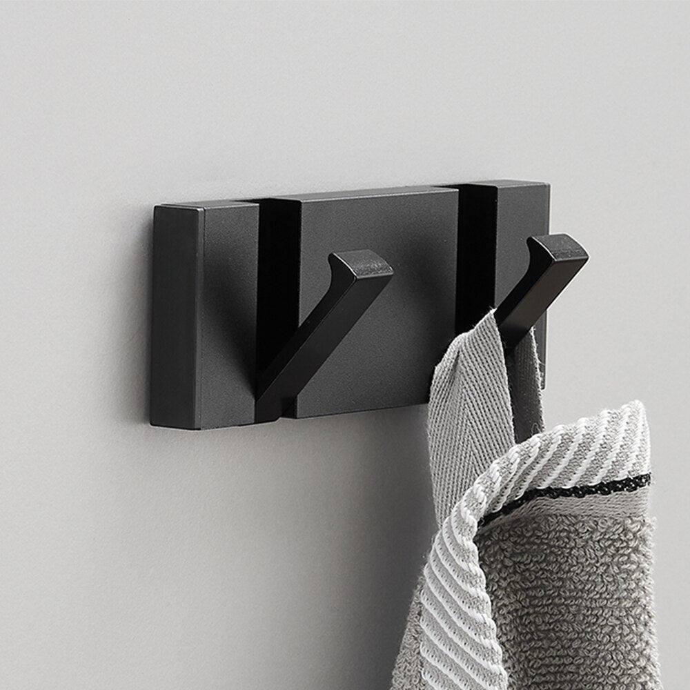 Folding Towel Hanger 2ways Installation Wall Hooks Coat Clothes Holder for Bathroom Kitchen Bedroom Hallway, Black Gold - Korvel