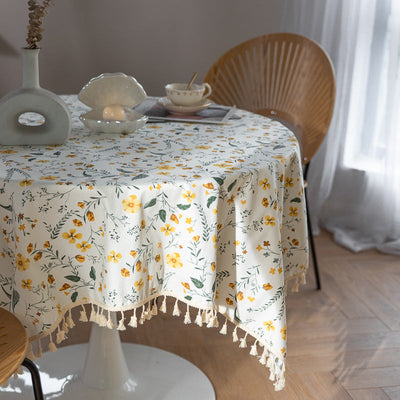 Pure Cotton Literary Nordic Japanese Tassel Tablecloth Printing Cover Towel Broken Flower Rectangular Tablecloth - Korvel