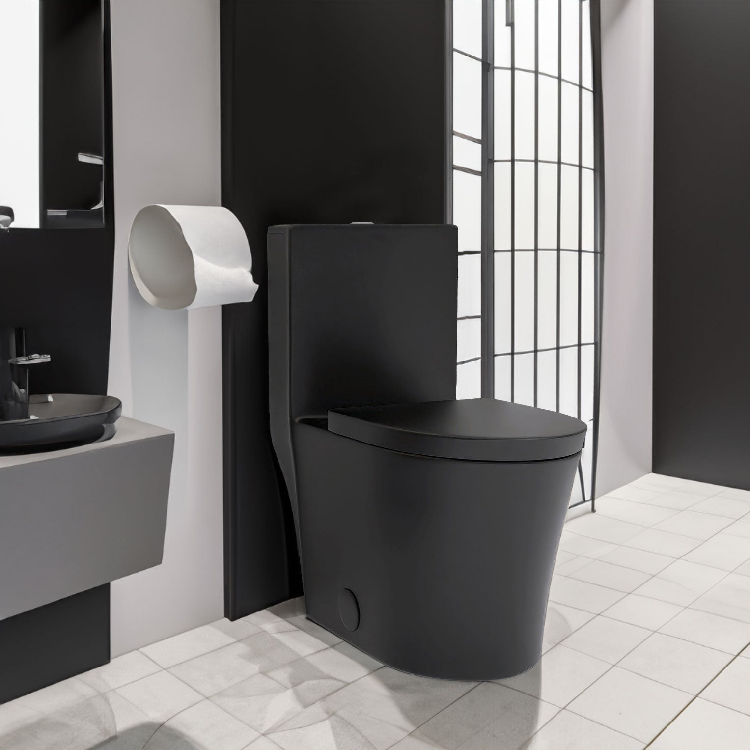 Matte Black Elongated One Piece Toilet Dual Flush 1.1/1.6 GPF Water Saving Map 1000g,Matte Black - Korvel