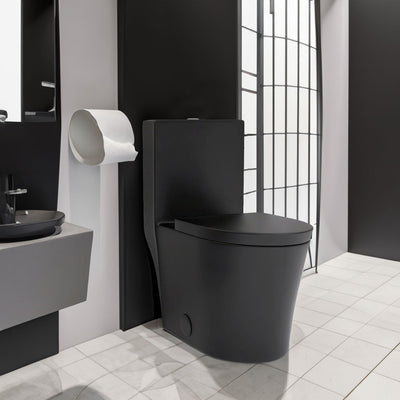 Matte Black Elongated One Piece Toilet Dual Flush 1.1/1.6 GPF Water Saving Map 1000g,Matte Black - Korvel