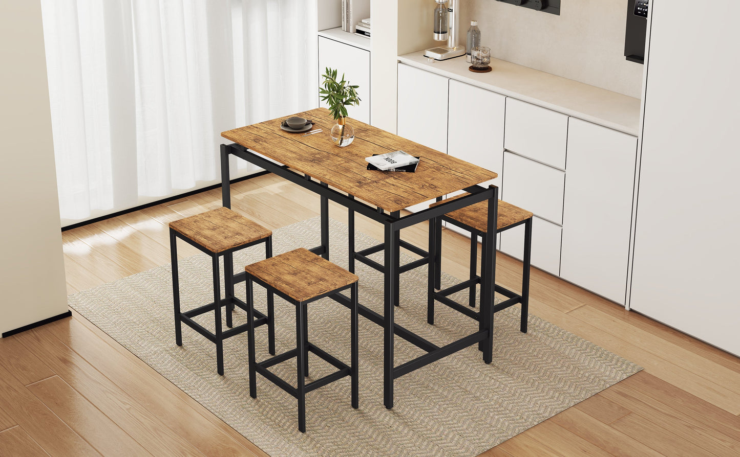 TREXM 5-piece compact bar table with table and stool - modern industrial design brown - Korvel