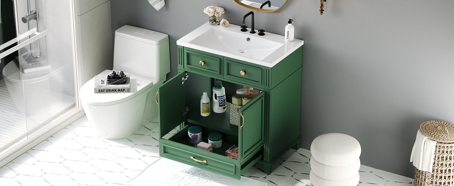30 inch uncovered bathroom vanity with soft closed door, limited to solid wood frame bathroom storage cabinet green - Korvel