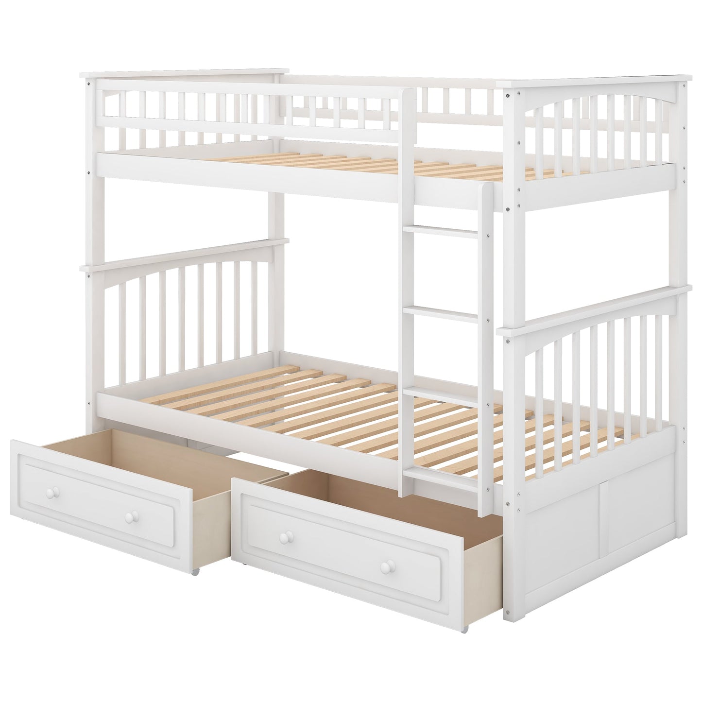 Cama litera de dos camas individuales con cajones - Blanca convertible