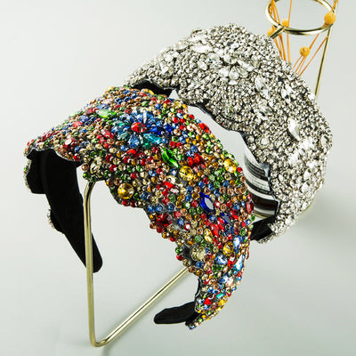 New Oversized Exaggerated Gypsophila Color Rhinestone Wide-Brimmed Headband Female Net Celebrity Fabric Personality Headwear - Korvel