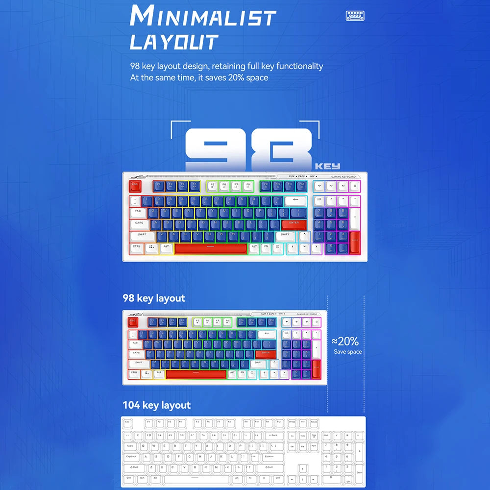 T-WOLF TF610 Keyboard and Mouse Game Keyboard and Mouse Set Mech Style Wired Esports Double Color White and Blue - Korvel