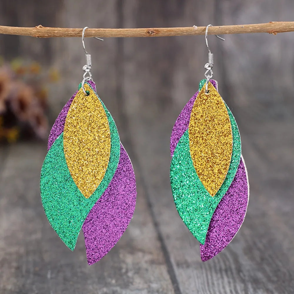 PU Leather Leaf Dangle Earrings - Korvel